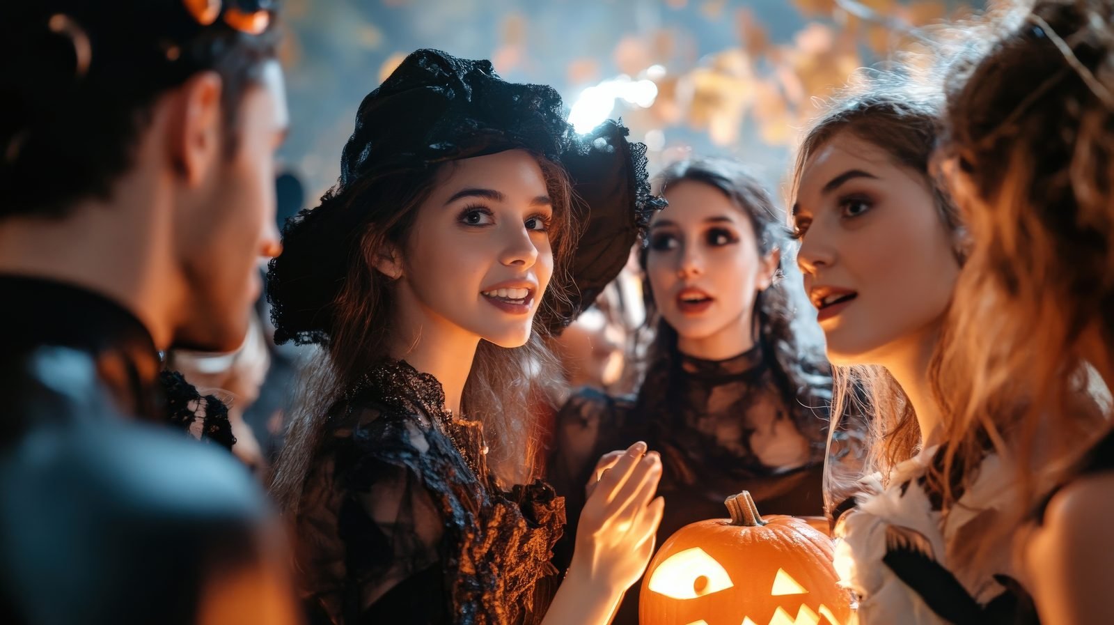 Halloween party with themed decorations and guests in costume