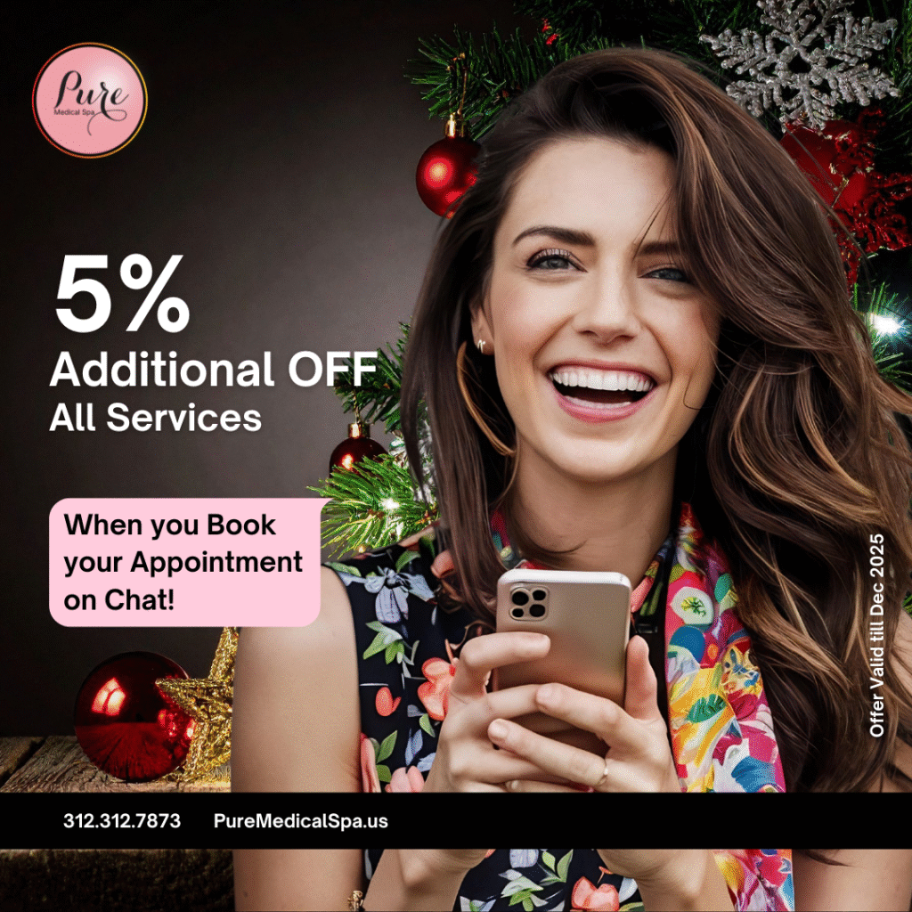 Five percent off chat offer at PURE Med Spa Chicago for cosmetic treatments