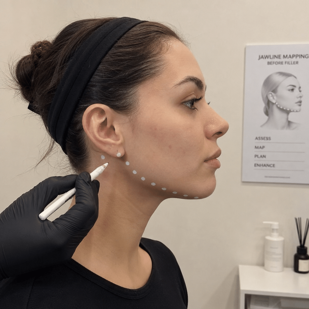 aesthetic provider mapping the jawline before injectable filler treatment