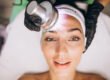 Woman receiving a gentle professional microdermabrasion treatment after using an at home device