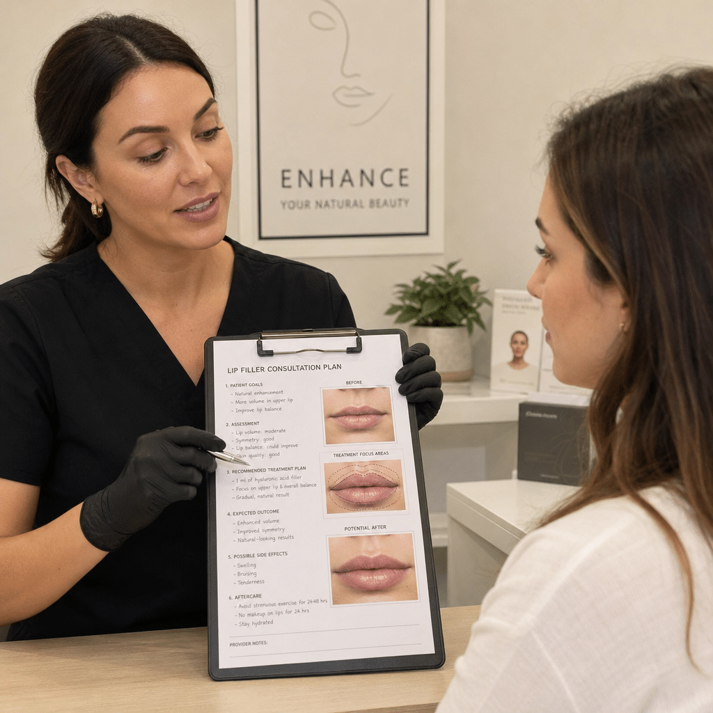 provider preparing a lip filler consultation plan