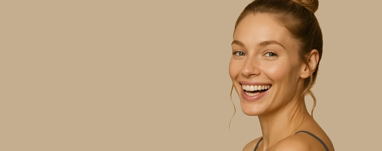 VI Peel ToxBooster treatment results Smiling woman with smooth, bright skin after a VI Peel ToxBooster treatment